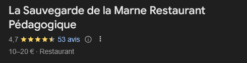 Capture d’écran des avis Google du restaurant pédagogique de la Sauvegarde de la Marne
